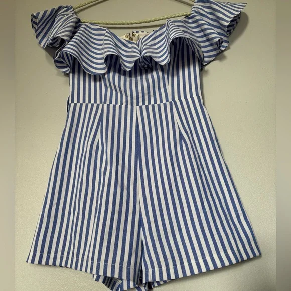 Striped Off-Shoulder Ruffle Romper - Size XS - Picture 3 of 5